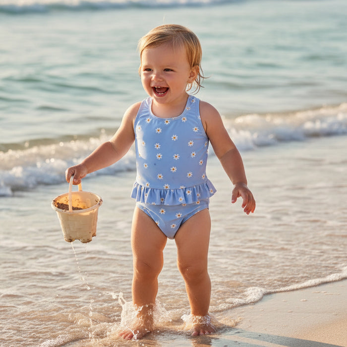 Badeanzug Volants Daisies Blue | Little Dutch