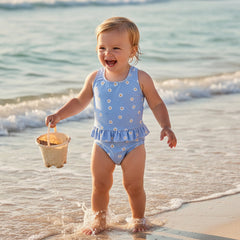Badeanzug Volants Daisies Blue | Little Dutch