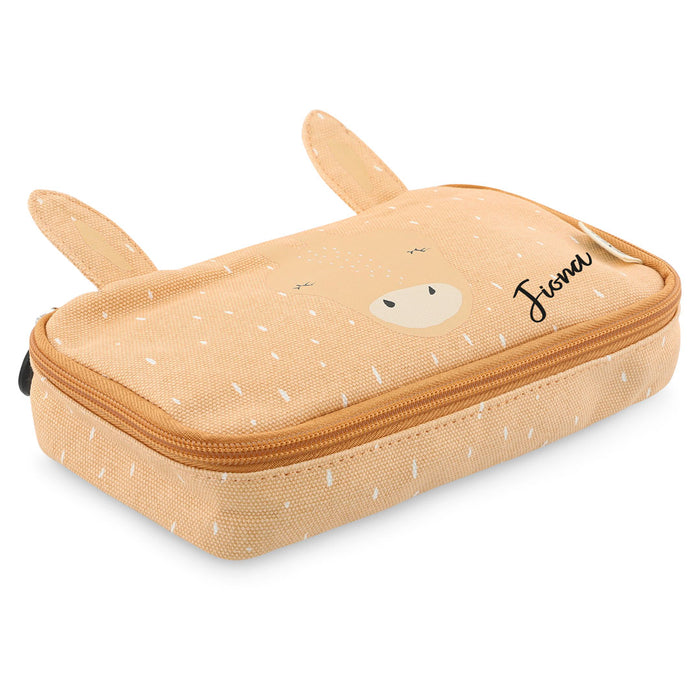 Personalisiertes Trixie Federmäppchen Frau Giraffe in Orange – rechteckiges Stifteetui mit Giraffenmotiv und Reißverschluss für Schule und Einschulung