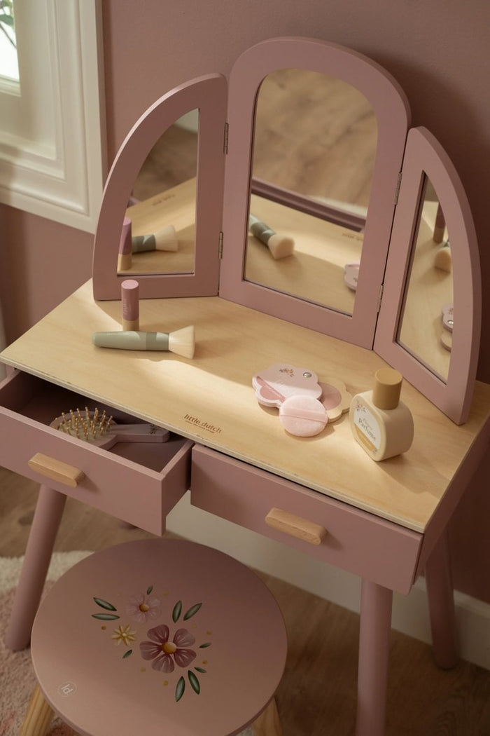 Frisiertisch Kinder aus Holz – Schminktisch mit Spiegel & Zubehör