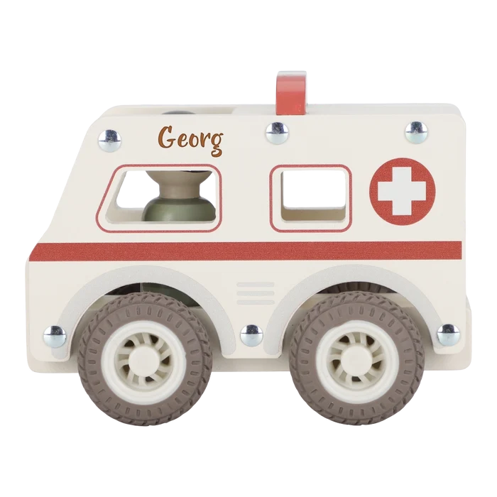 Krankenwagen aus Holz personalisierbar mit Namen