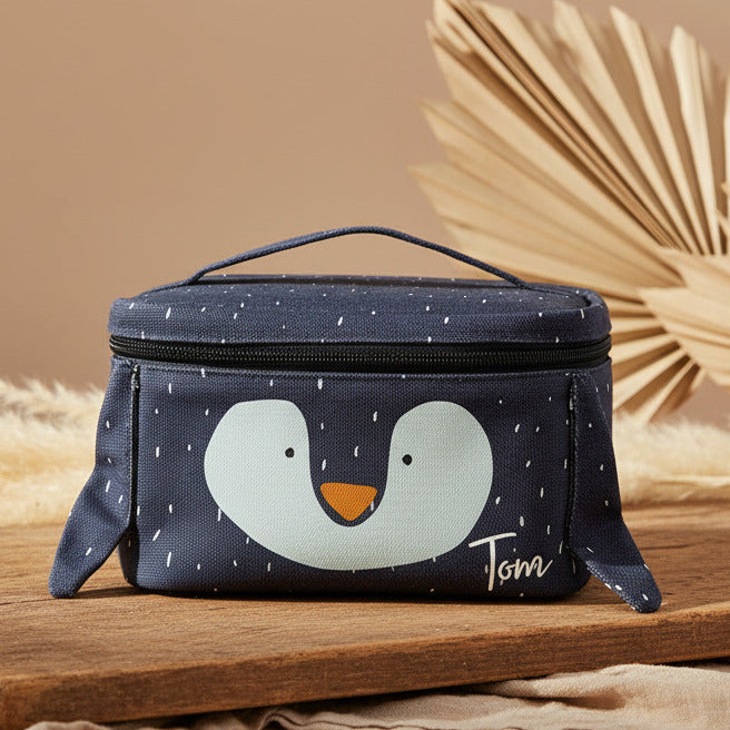 Personalisierte Trixie Kühltasche Herr Pinguin in Dunkelblau mit Name – Kinder-Kühltasche für Brotbox, Snacks und Trinkflasche