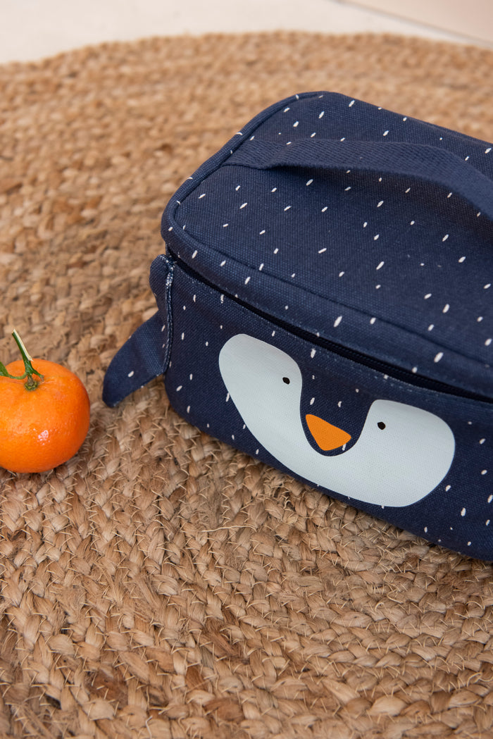 Dunkelblaue Trixie Kühltasche Herr Pinguin personalisiert – Kinder-Lunchbag mit Tiermotiv für Kita, Schule und Freizeit