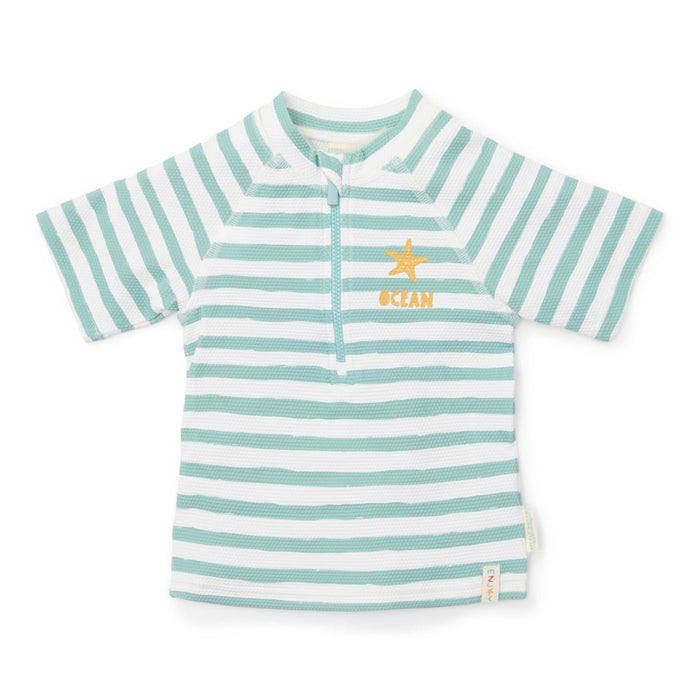 Kurzärmeliges Schwimmshirt  Stripes Surf Blue | Little Dutch