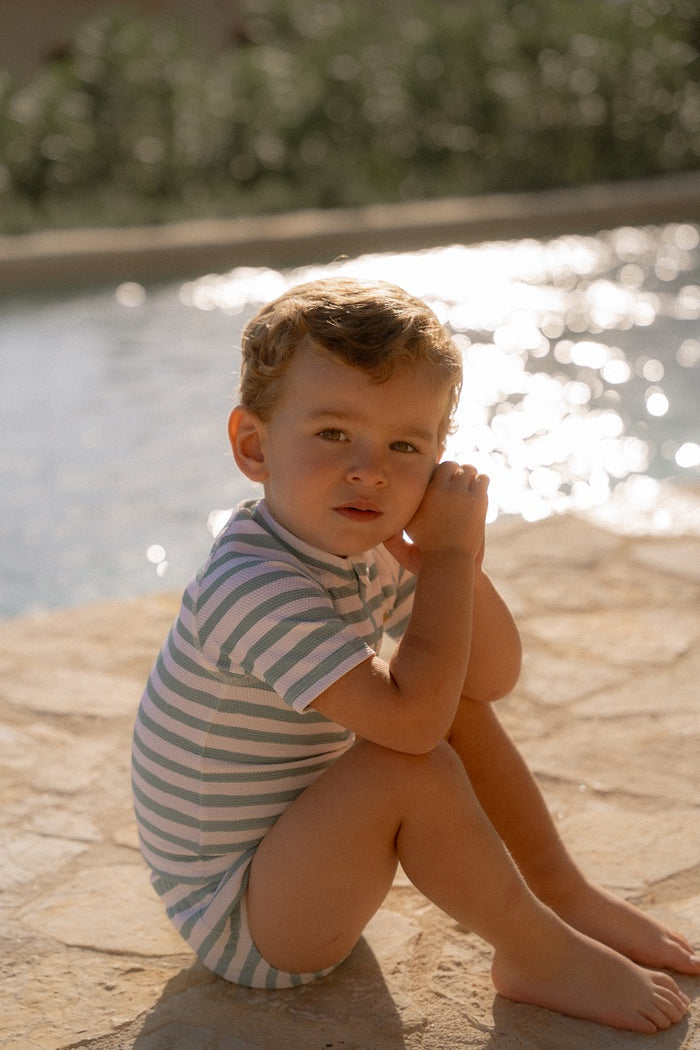 Kurzärmeliges Schwimmshirt  Stripes Surf Blue | Little Dutch