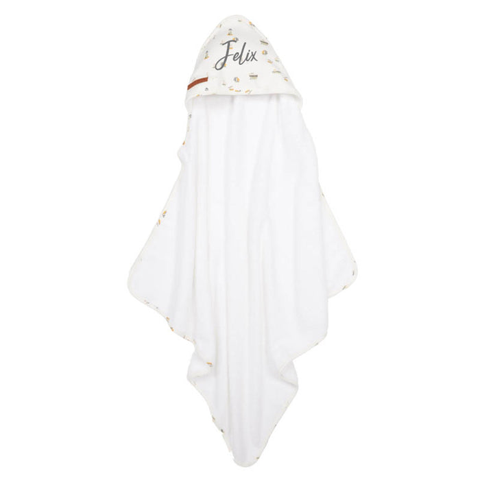 Personalisiertes Little Dutch Kapuzenhandtuch Sailors Bay White mit Name – weißes 75 x 75 cm Babyhandtuch aus weichem Frottee
