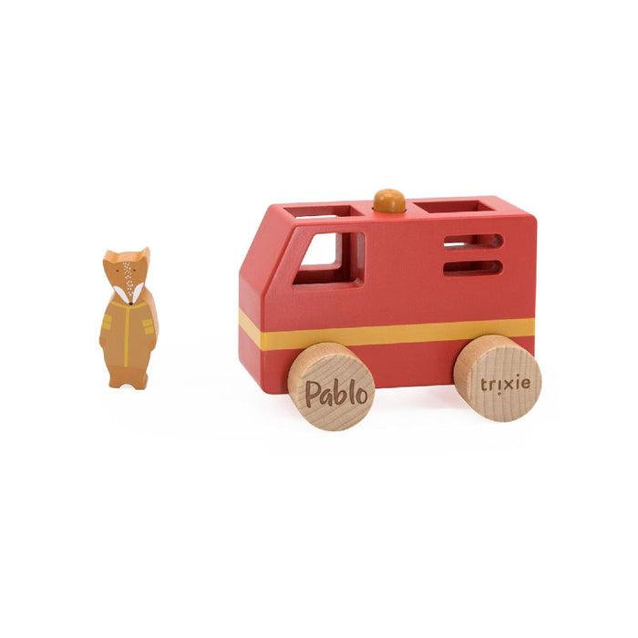 Personalisierbarer Trixie Mini-Feuerwehrwagen aus Holz mit Lasergravur – buntes Fahrzeugspielzeug mit Sound für Kinder ab 18 Monaten