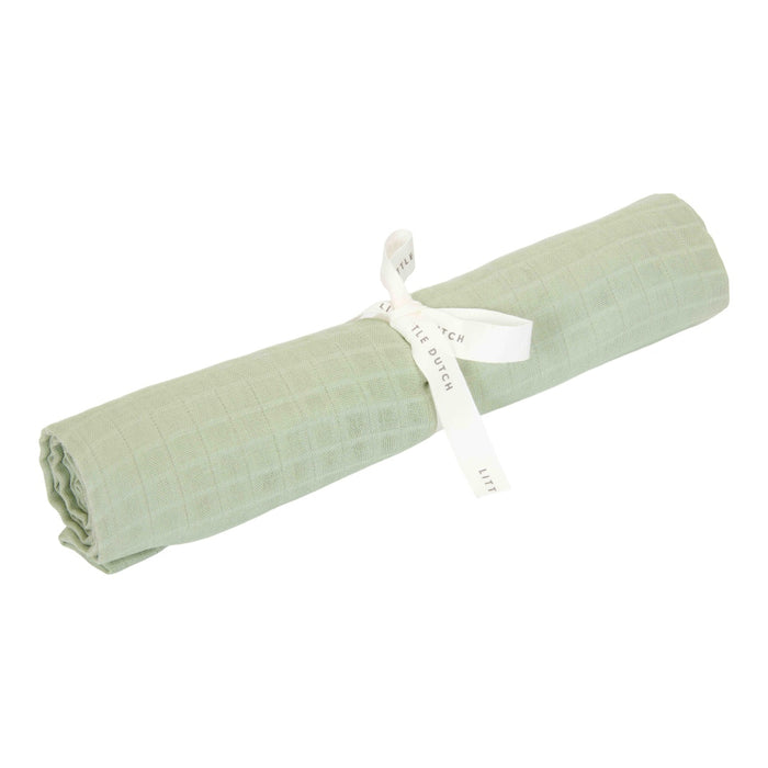 Little Dutch Musselintuch Swaddle Sage 120 × 120 cm – großes salbeigrünes Baby-Tuch aus 100 % Bio-Baumwolle für Alltag und Erstausstattung