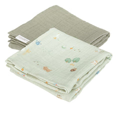 Musselintuch Swaddles 70 x 70 Little Farm / Pure Olive | Little Dutch