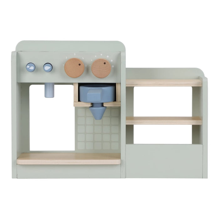 Holz Kaffeemaschine für Kinder mit Reglern und Ablagefach als Zubehör für kreative Café- und Küchen-Rollenspiele