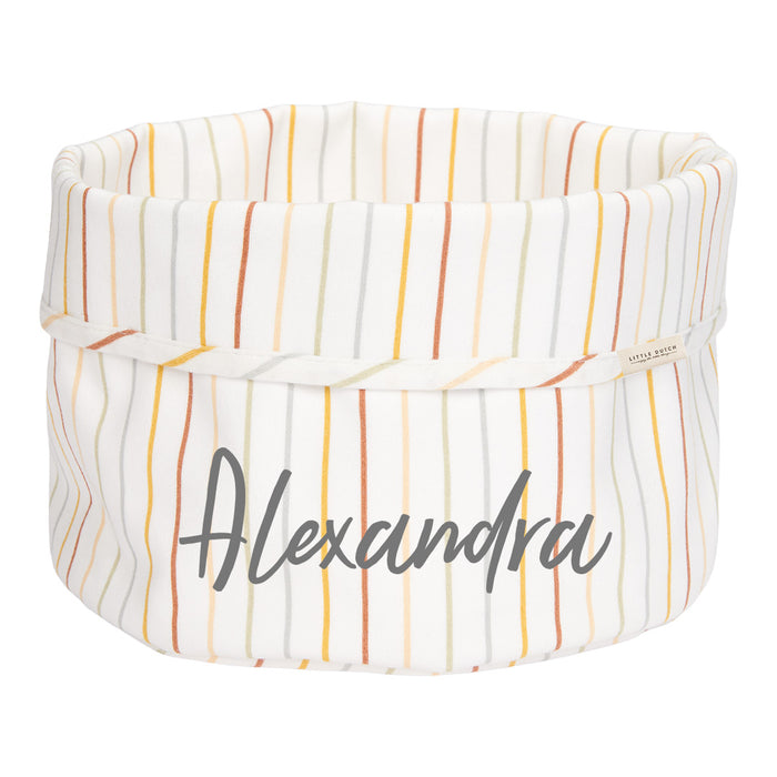 Personalisiertes Little Dutch Pflegekörbchen Vintage Sunny Stripes rund mit Name – Aufbewahrungskorb für den Wickeltisch