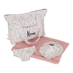 Puppenwickeltasche Soft Flowers mit Personalisierung – Tasche für Puppeneltern