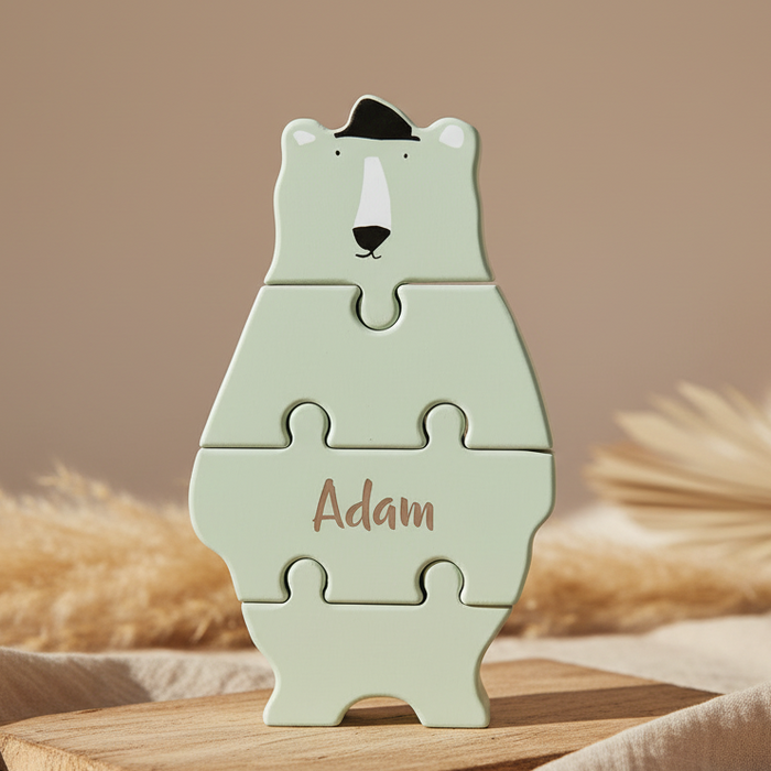 Personalisierbare Trixie Puzzle-Figur Herr Eisbär aus Holz mit Lasergravur – Motorikpuzzle aus FSC-zertifiziertem Holz ab 2 Jahren