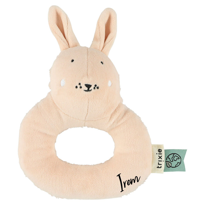 Personalisierte Trixie Rassel Frau Hase in Rosa mit Name – weiches Babyspielzeug als persönliches Geschenk