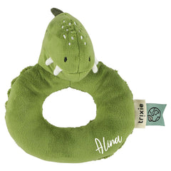 Personalisierte Trixie Rassel Herr Dino mit Name – weiches Babyspielzeug aus Bio-Baumwolle und recyceltem Polyester