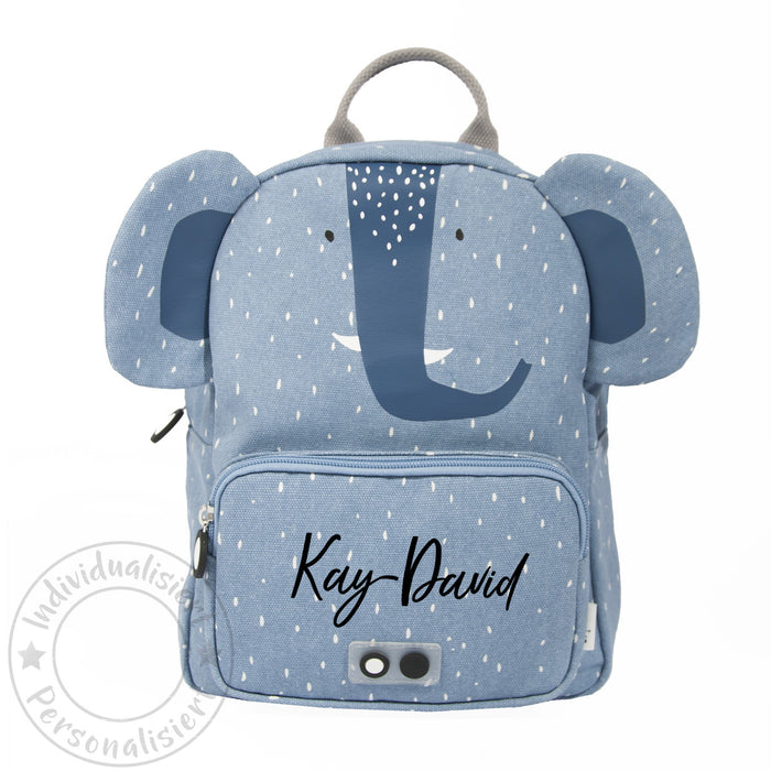Blauer Trixie Kinder-Rucksack Frau Elefant – Baumwollrucksack mit Elefantenmotiv und Brustschnalle für Kindergarten und Ausflüge