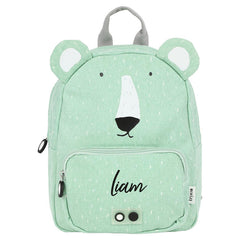 Personalisierter Trixie Kinder-Rucksack Herr Eisbär in Mint mit Name – Rucksack mit Polarbärmotiv für Kindergarten und Ausflüge