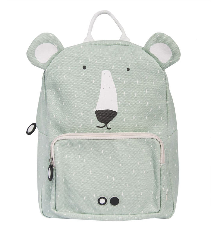 Trixie Kinder-Rucksack Herr Eisbär in Mint – Baumwollrucksack mit Eisbärmotiv und Brustschnalle für Kindergarten, Schule und Ausflüge