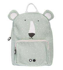 Trixie Kinder-Rucksack Herr Eisbär in Mint – Baumwollrucksack mit Eisbärmotiv und Brustschnalle für Kindergarten, Schule und Ausflüge