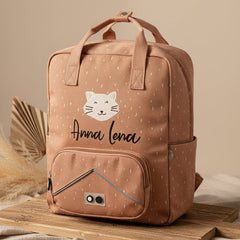 Personalisierter großer Trixie Kinder-Rucksack Frau Katze in Rosa mit Name – 11-Liter-Rucksack mit Katzenmotiv für Schule und Ausflüge