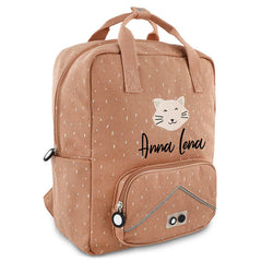 Trixie Rucksack groß Frau Katze personalisiert mit Namen – rosa Kinder-Rucksack mit A4-Fach, Brustgurt und reflektierenden Details