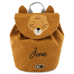 Trixie Mini-Rucksack Herr Tiger in Ocker – Kinder-Rucksack aus Baumwolle mit Kordelzug, Brustschnalle und wasserabweisender Beschichtung