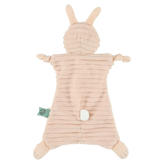 Trixie Schnuffeltuch Frau Hase – Detailansicht des rosa Baby-Kuscheltuchs mit weichem Tierkopf und praktischem Schnullerknoten