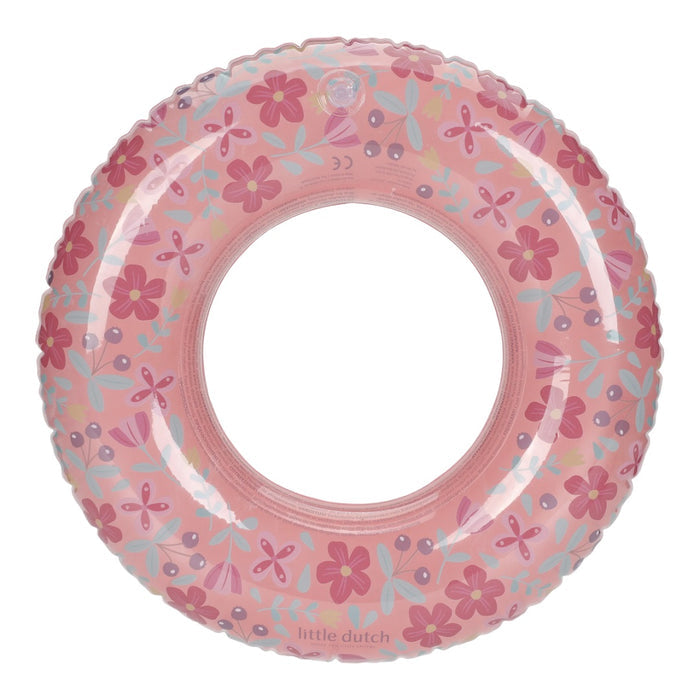 Kinder-Schwimmring Pink Blumen mit 50 cm Durchmesser in der Produktansicht. Der aufblasbare Schwimmring mit floralem Design eignet sich ideal für Pool, Strand, Garten und sommerlichen Wasserspaß.