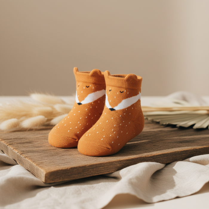 Trixie Sneakersocken Herr Fuchs im 2er-Set Größe 16/18 in Orange – weiche Baby- und Kindersocken mit Fuchsohren