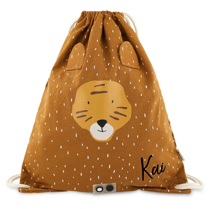 Personalisierter Trixie Sportbeutel Herr Tiger mit Name – Kinder-Turnbeutel mit Tigermotiv für Sport, Schule und Freizeit