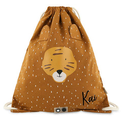 Personalisierter Trixie Sportbeutel Herr Tiger mit Name – Kinder-Turnbeutel mit Tigermotiv für Sport, Schule und Freizeit