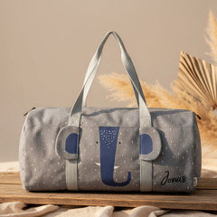 Personalisierte Trixie Sporttasche Frau Elefant in Blau mit Name – runde Kindertasche mit Elefantenmotiv und Reißverschluss für Freizeit und Sport