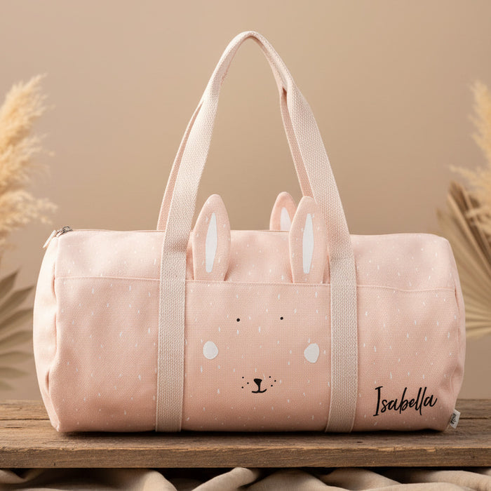 Personalisierte Trixie Sporttasche Frau Hase in Rosa mit Name – runde Kindertasche mit Hasenmotiv für Sport, Freizeit und Ausflüge