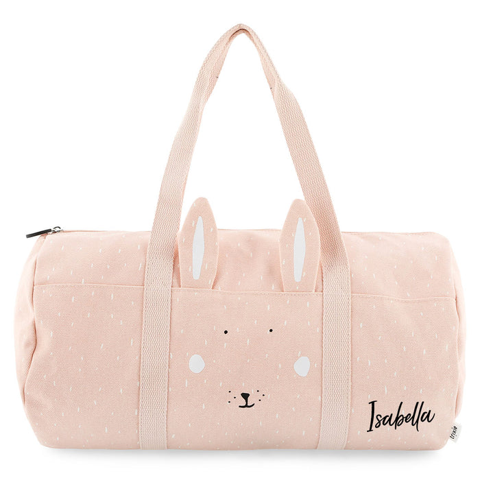 Trixie Kindertasche Frau Hase rund personalisiert mit Namen – rosa Sporttasche mit Hasenmotiv, Reißverschluss und Außenfach