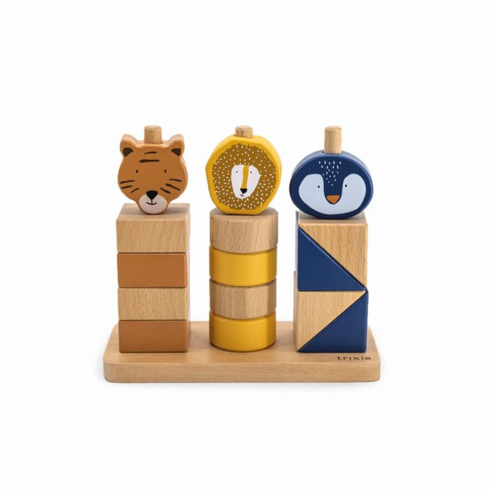 Trixie Stapel-Spiel mit Tieren aus Holz – buntes Motorikspielzeug mit geometrischen Klötzen und Tiergesichtern ab 1 Jahr
