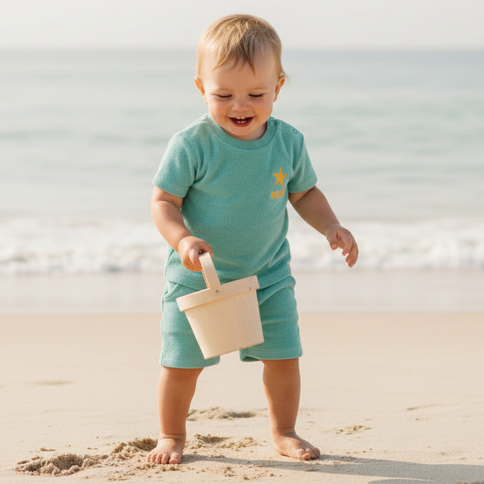 T-Shirt und Shorts Seashells and Stripes Surf Blue | Little Dutch