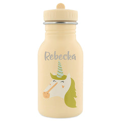 Trixie Kinder-Trinkflasche Frau Einhorn 350 ml personalisiert mit Namen – leichte Edelstahlflasche mit Einhornmotiv und Tragekordel