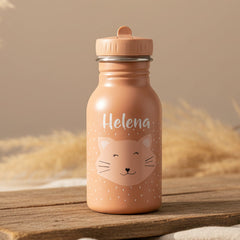 Personalisierte Trixie Trinkflasche Frau Katze 350 ml mit Name – Edelstahl-Kinderflasche mit Katzenmotiv für Kita, Schule und Ausflüge