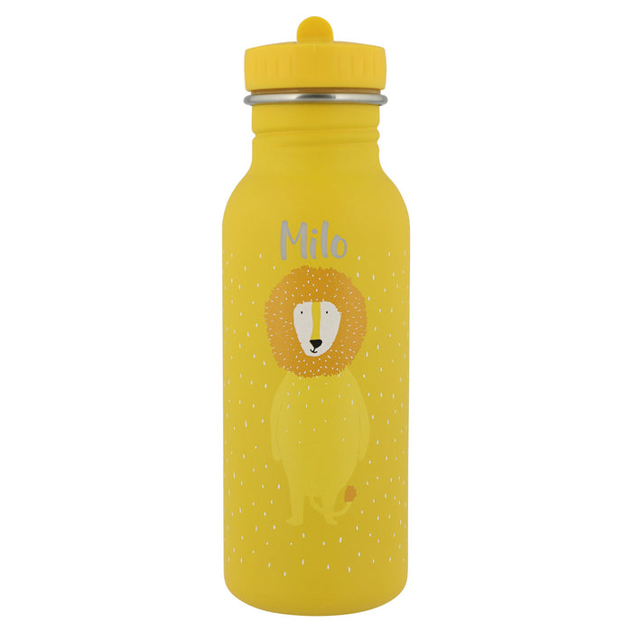 Gelbe Trixie Kinder-Trinkflasche Herr Löwe 500 ml aus Edelstahl – robuste Flasche mit Löwenmotiv für Kindergarten und Ausflüge