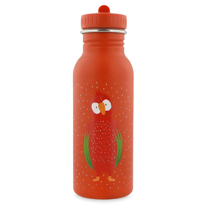 Rote Trixie Trinkflasche Herr Papagei 500 ml aus Edelstahl – Kinderflasche mit Papageienmotiv für Schule, Kita und Ausflüge